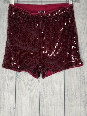 SHEIN Burgundy Sequin High-Waist Bike Shorts